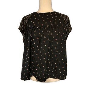 Gap Women’s Black Pink Floral Short Sleeve Babydoll Top Blouse Large Petite